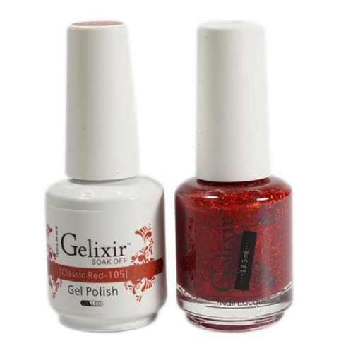 Gelixir Nail Lacquer And Gel Polish, 105, Classic Red, 0.5oz