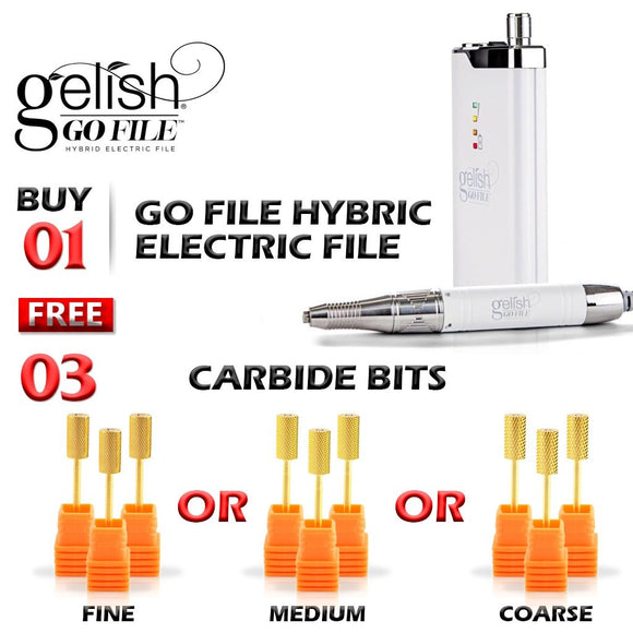Gelish Go File Hybrid Electric File, Buy 1 Get 3 Carbide Bits (Any Kind : Coarse, Fine, Medium)