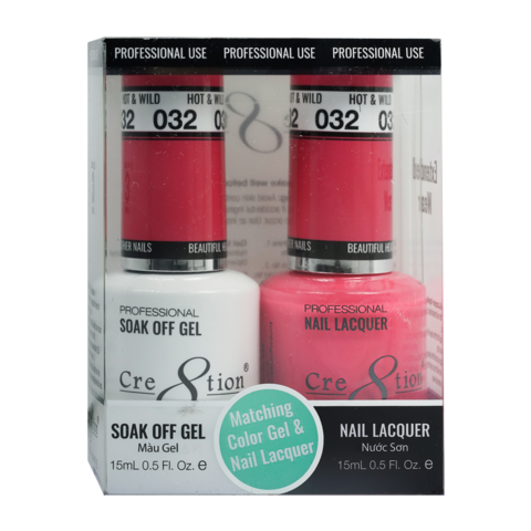 Cre8tion Matching Color Gel & Nail Lacquer 32 Hot And Wild (Neon)