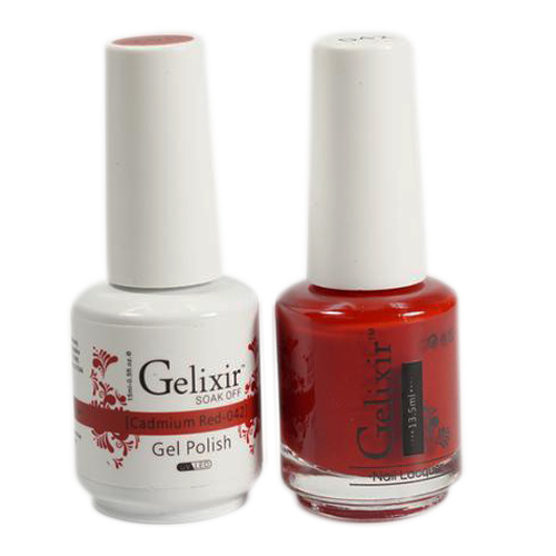 Gelixir Nail Lacquer And Gel Polish, 042, Cadmium Red, 0.5oz