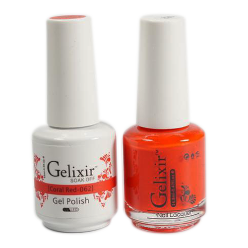 Gelixir Nail Lacquer And Gel Polish, 062, Coral Red, 0.5oz