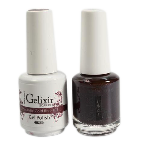 Gelixir Nail Lacquer And Gel Polish, 107, Romantic Gold Red, 0.5oz