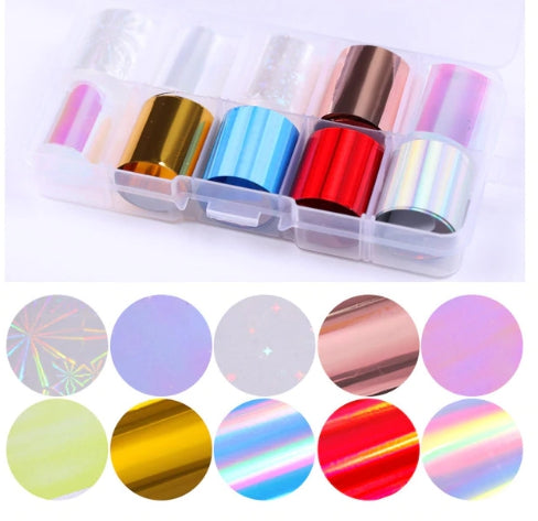 Foil Nail Art Transfer Decoration 10 Rolls Set 2.5*100cm, 09