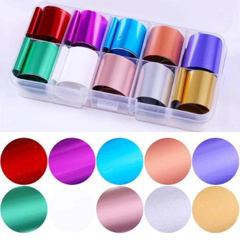 Foil Nail Art Transfer Decoration 10 Rolls Set 2.5*100cm, 13