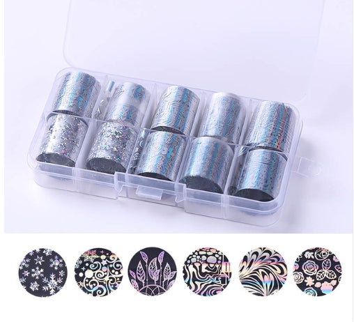 Foil Nail Art Transfer Decoration 10 Rolls Set 2.5*100cm, 18