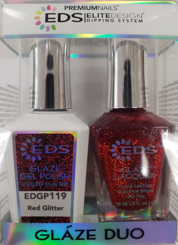 PREMIUMNAILS EDS Glaze Duo (Gel + Lacquer) | EDGP 119 Red Glitter