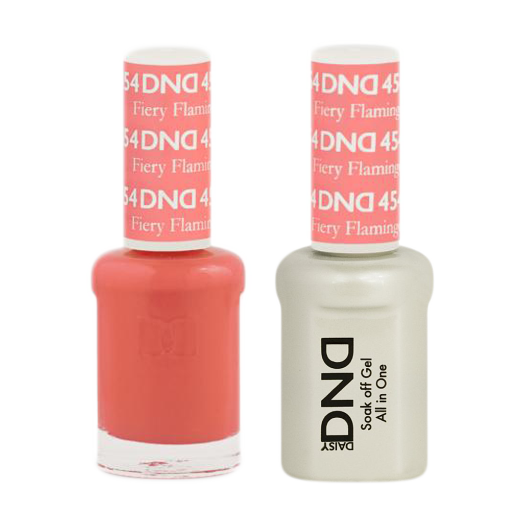 DND Nail Lacquer And Gel Polish, 454, Fiery Flamingo, 0.5oz