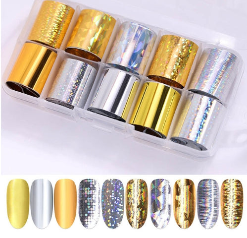 Foil Nail Art Transfer Decoration 10 Rolls Set 2.5*100cm, 04