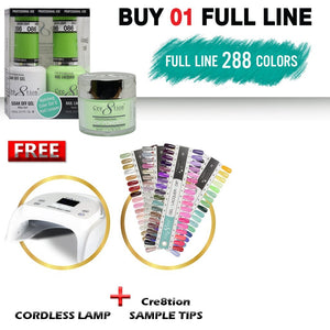 Cre8tion 3in1 Dipping Powder + Gel + Nail Lacquer ,Buy 01 Full Line (288 Colors) Get 01 HW Cordless LED/UV Lamp, 02 Sample Tips
