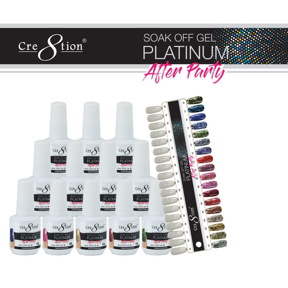 Cre8tion Platinum After Party Gel Polish, Full Line Of 18 Colors (from 01 to 18), 0.5oz