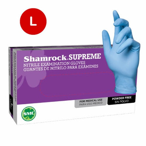 Shamrock Supreme Blue Exam Powder Free Nitrile Gloves, Size L
