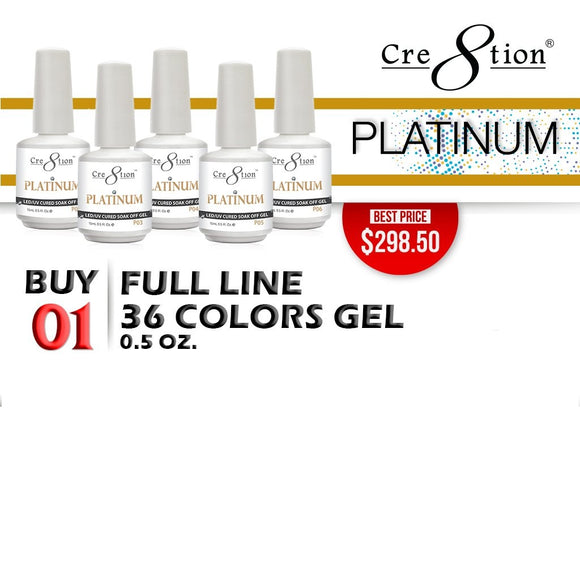 Cre8tion Platinum Gel Polish, Full Line of 36 colors (from P01 to P36)