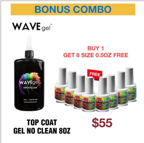 Wavegel Top Coat Gel No Clean 8oz, Buy 1 Get 8 size 0.5oz Free