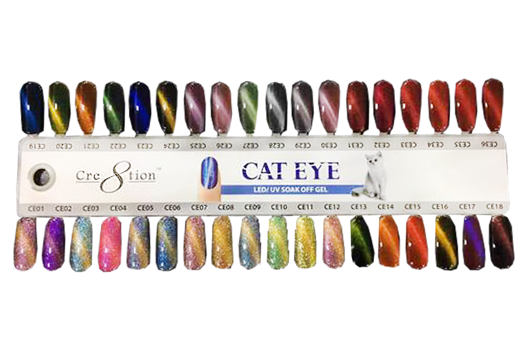 Cre8tion Cat Eye Chameleon + Glaze+ Jade Eye Gel Polish, 0.5oz, Tips Sample