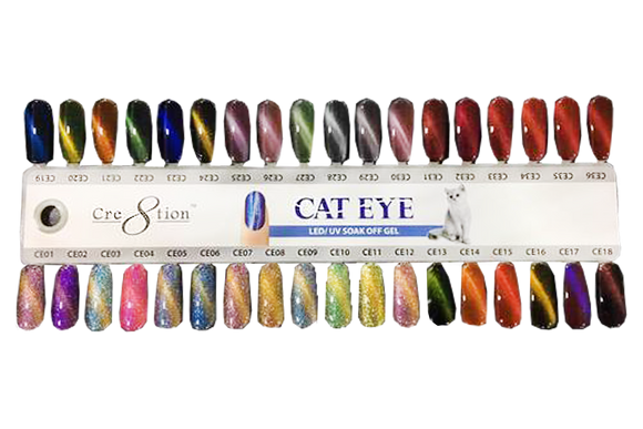 Cre8tion Cat Eye Chameleon + Glaze+ Jade Eye Gel Polish, 0.5oz, Tips Sample