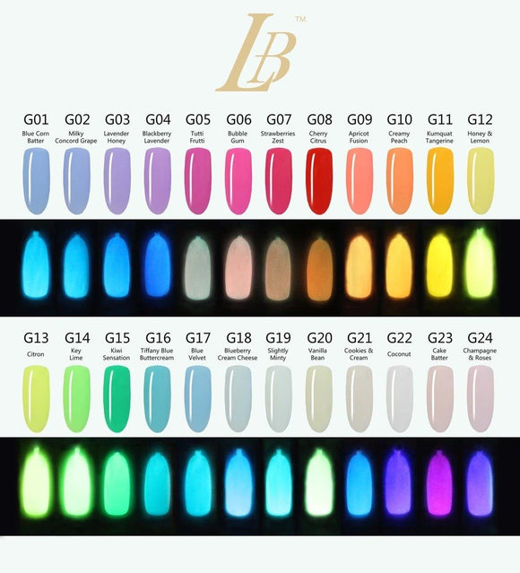 IGel LB Glow In The Dark Gel Polish 0.6oz, Full Line Of 24 Colors (G01 to G24)