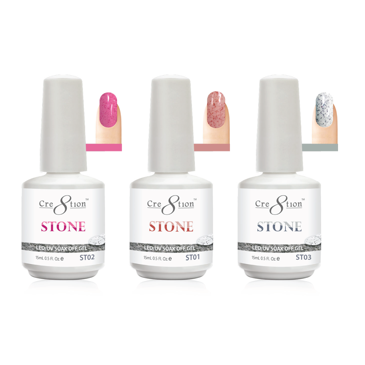 Cre8tion Stone Gel Polish, 0.5oz, Full Line of 12 colors ST01 to ST12